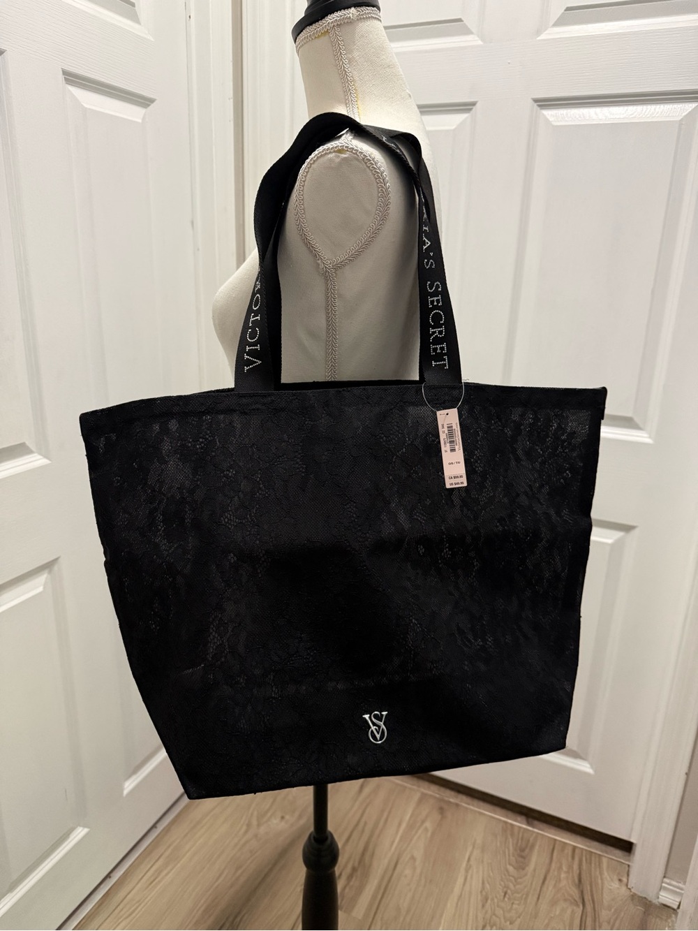 Victoria's Secret Black Lace-Effect Tote NWT